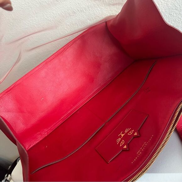 CHARLOTTE OLYMPIA Red Clear Laptop Work Tote Shoulder Bag + Pouch - Picture 3 of 14